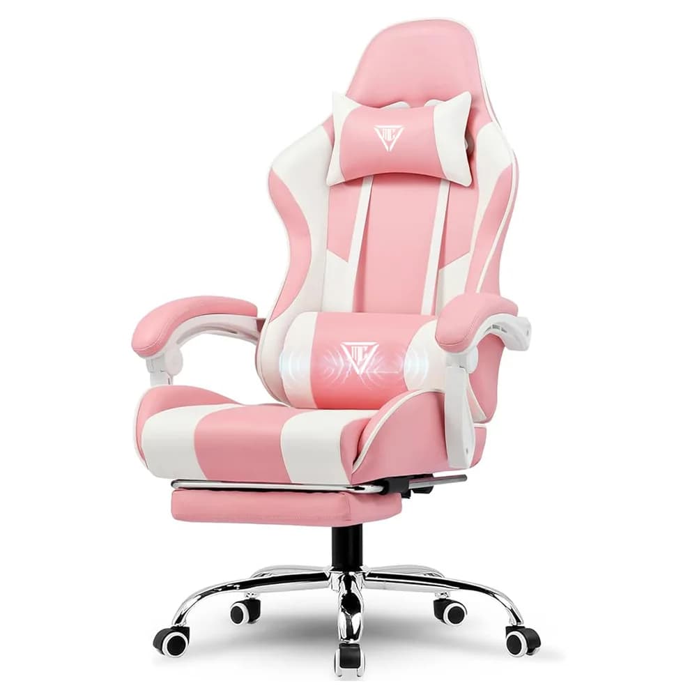 Black Comfortable Reclining Extendable Foldable Leather Gaming Chair 290lbs Cute Computer Chair Cat Ears Massage Lumbar Support