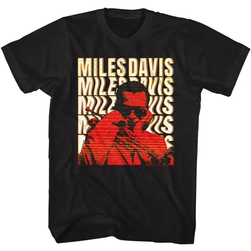 Miles Davis Glitchy Deformato Nome del testo Ripeti foto Maglietta da uomo Jazz Music Merch
