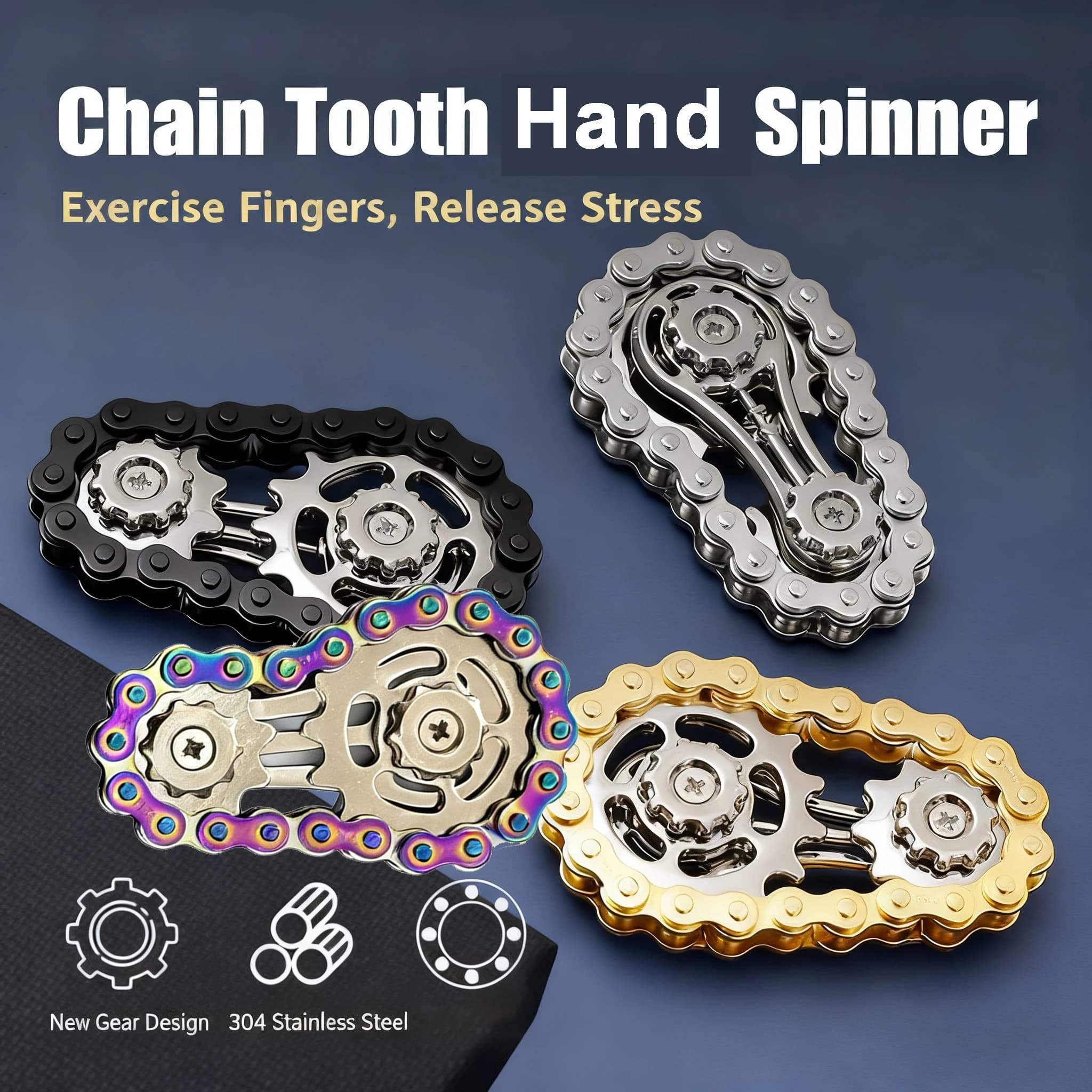 Metal Sprockets Flywheel Gear Fingertip Gyro Fidgeting Spinner Antistress Anxiety Bike Chains Spinner Fidget Toys for Adult