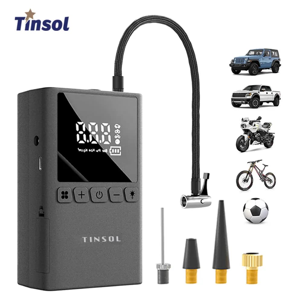 TINSOL Pompa d'aria portatile per bicicletta elettrica 150PSI Gonfiatore per pneumatici wireless adatto per biciclette, palline, motocicli e auto