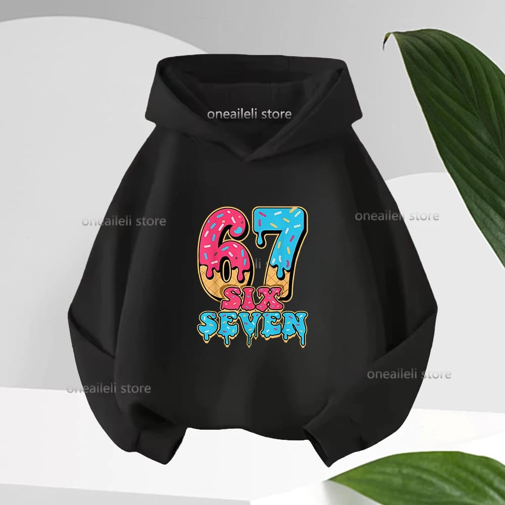 Spring Autumn Graphic Funny 67 Kid Hooded Pullover Sweatshirt Comfortable Hip Hop Long-sleeve Fleece Children's Boy Girl Hoodies