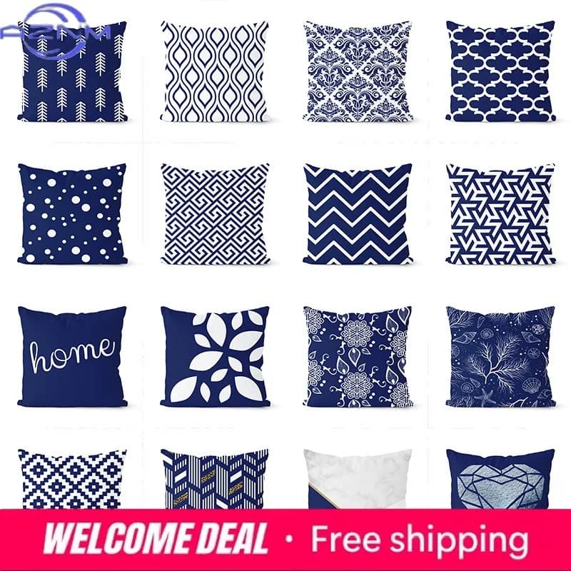 Navy Blue Cushion Geometric Pillowcase Decorative Pillow Home Decor Throw