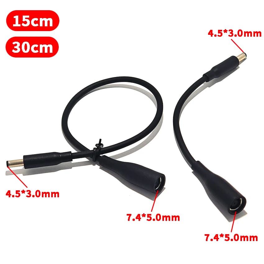 Cavo Adattatore Convertitore di Alimentazione DC per Laptop Dell, da Femmina 7.4x5.0MM a Maschio 4.5x3.0mm con Ago, 15cm 30cm