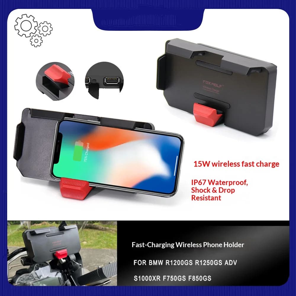 Supporto di Navigazione per Telefono con Ricarica Wireless per BMW R1250GS ADV, R 1250 GS, R1250 GS, Ricarica Wireless per Moto R1200GS ADV