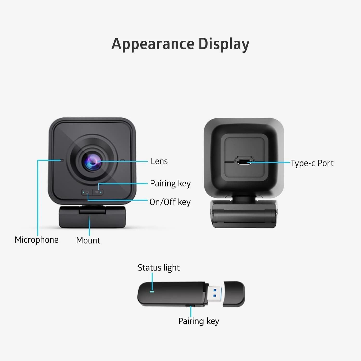 1080P HD wireless webcam for PC, integrated microphone with noise deletion, wireless computer camera for video conferencing, hot sale