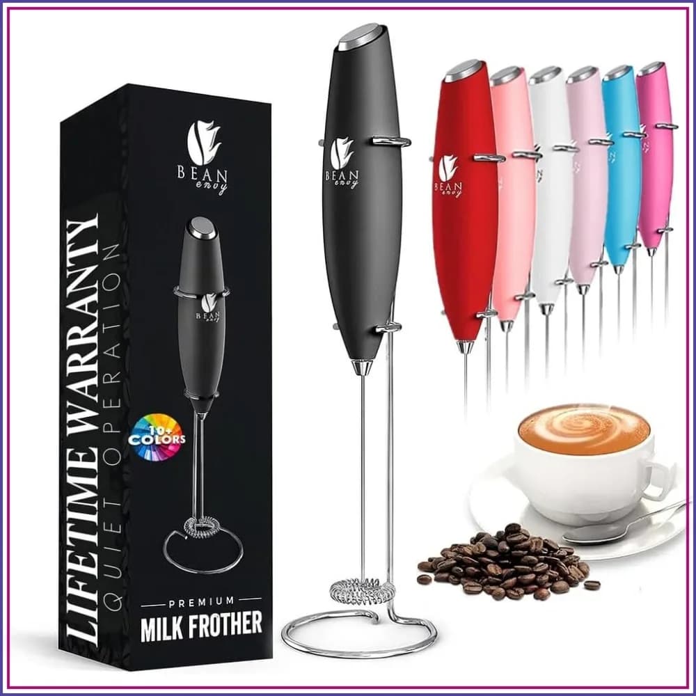 Milk Frother Handheld, Coffee Stirrer Wand, Hand Blender for Lattes, Cappuccino, Matcha, Hot Chocolate - Kitchen Gifts - Black