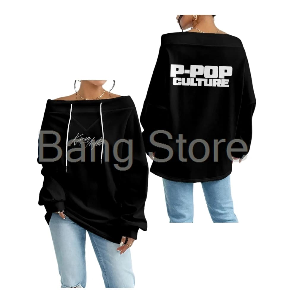 Karan Aujla P-Pop Culture Felpa con scollo a barca da donna Manica lunga Abbigliamento casual streetwear ‌