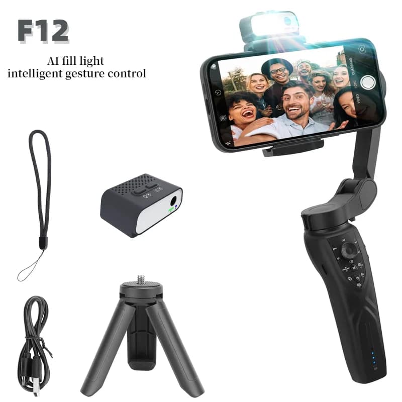 Stabilizzatore cardanico per telefono cellulare F12 a 3 assi per riprese con tracciamento in tempo reale del telefono cellulare, treppiede per selfie stick stabilizzatore per telefono cellulare