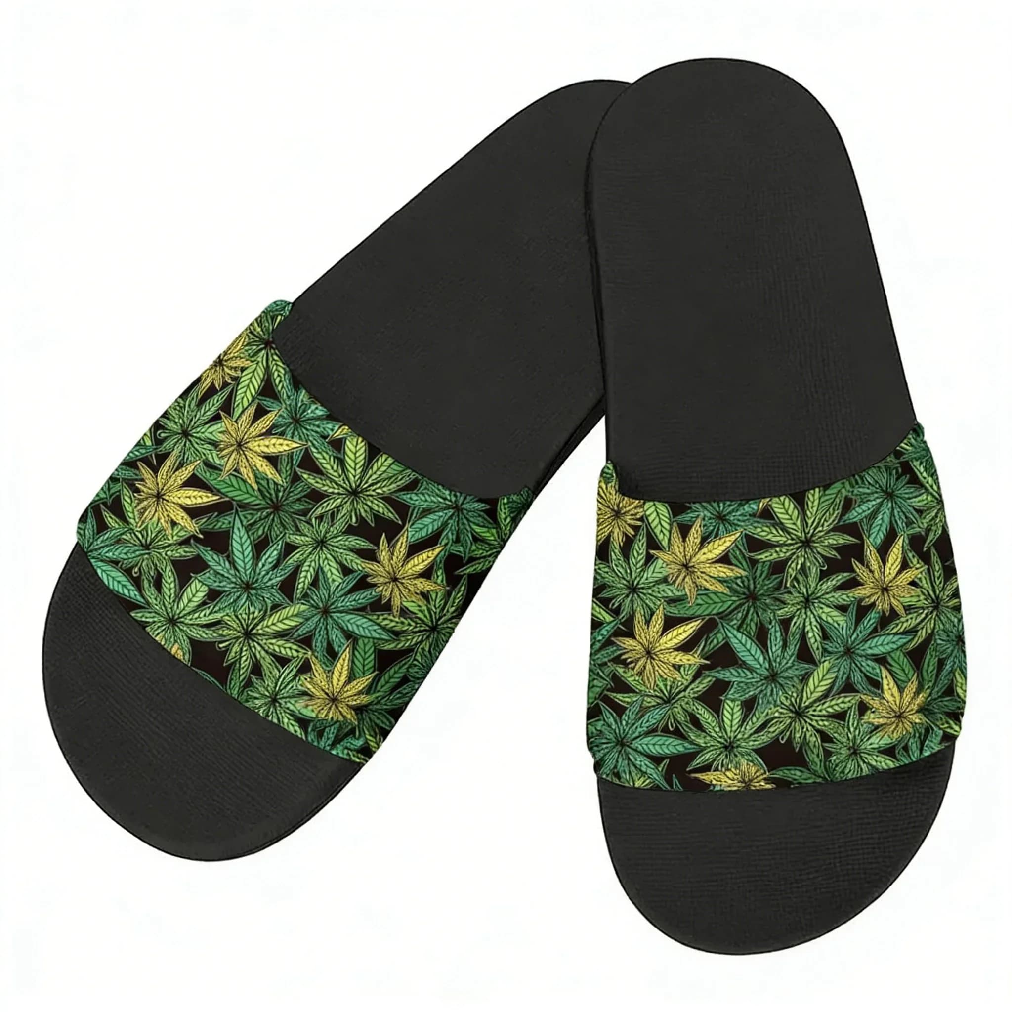 Ciabatte Estive Personalizzate con Motivi di Foglie, Marijuana, Rasta, Rossi, Gialli e Verdi, per Casa, Acqua, Spiaggia e Piscina, Unisex