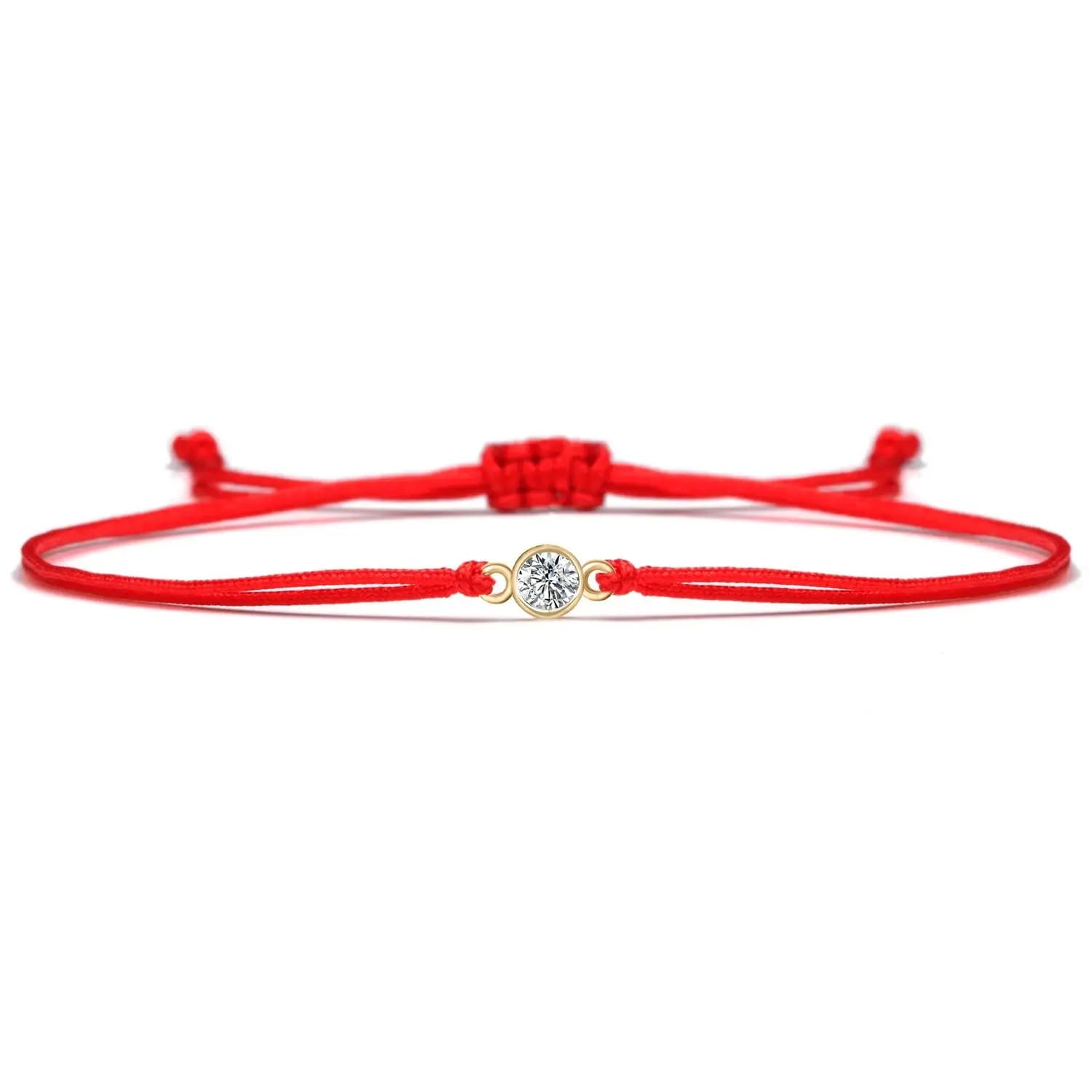Round Cubic Zirconia Stone Red String Simple Handmade Bracelet Women Girl New Fashion Mini White CZ Charm AdjustableJewelry Gift