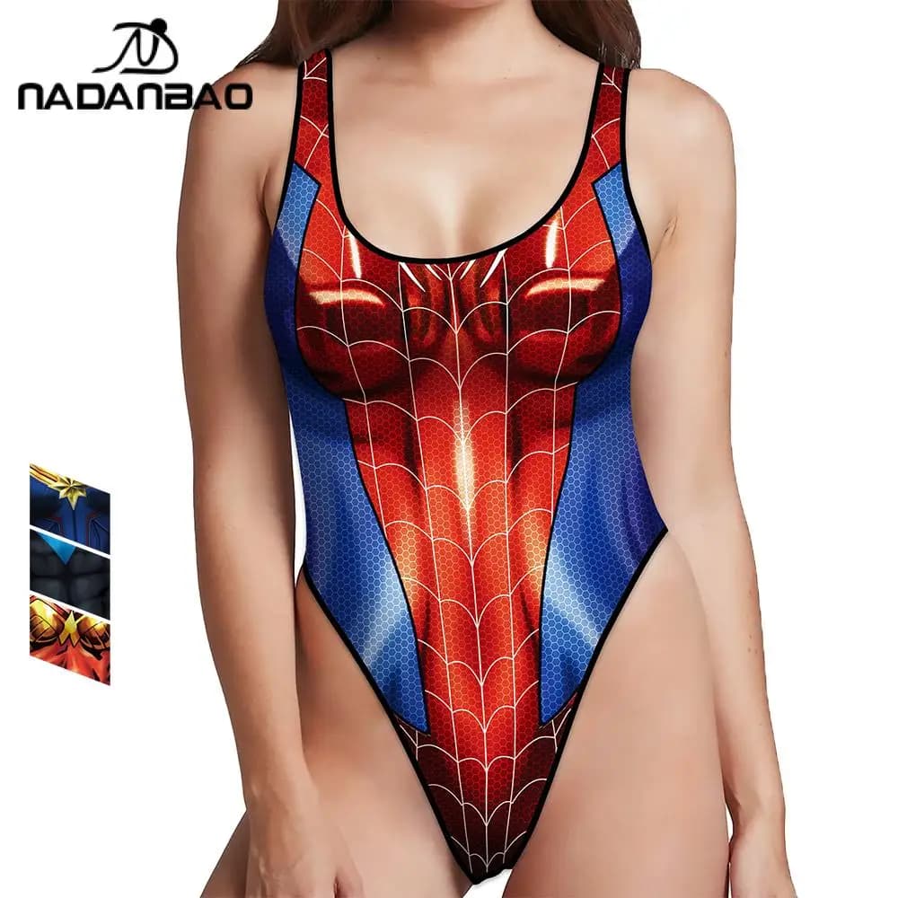 Nadanbao Cosplay Supereroe Costumi da bagno donna Sexy Surf Movie 3D Stampato Costumi da bagno Senza maniche Costumi da bagno Slim Beachwear