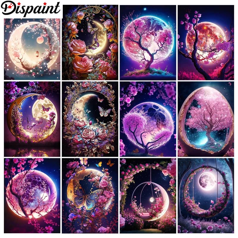 Dispaint Square/Round Drill 5D DIY Diamond Painting "moon flower tree scenery" Embroidery Cross Stitch Full Rhinestone Decor