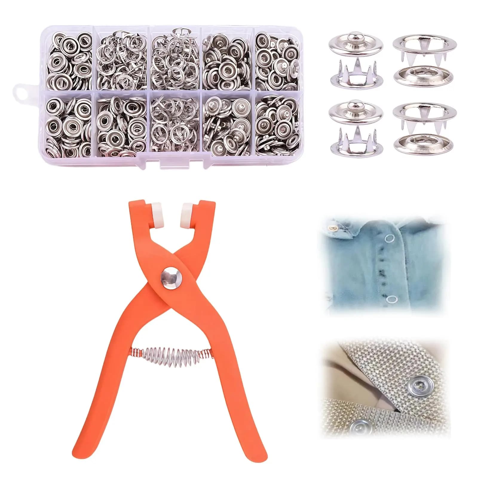 2 set automatic buttons with manual pressure clamps 50 pieces of automatic buttons, automatic metal buttons for sewing, automatic buttons for DIY craft clothes