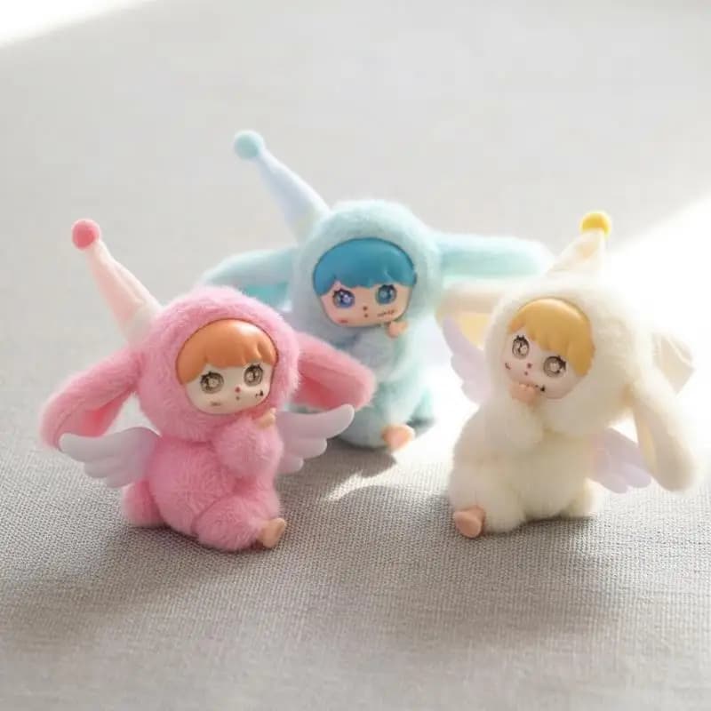 1 pz. Morbido e Soffice Coniglio Angelo in Vinile, Bambola di Peluche, Portachiavi, Giocattolo, Ciondolo, Ornamento per la Casa, Decorazione per Zaino, Animali di Peluche, Regalo di Compleanno
