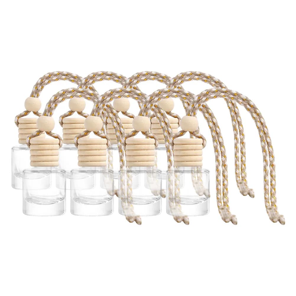 Set di 8 Bottiglie di Profumo Ricaricabili, Diffusore Pendente per Auto, Purificatore d'Aria e Deodorante per Interni, in Vetro Riutilizzabile