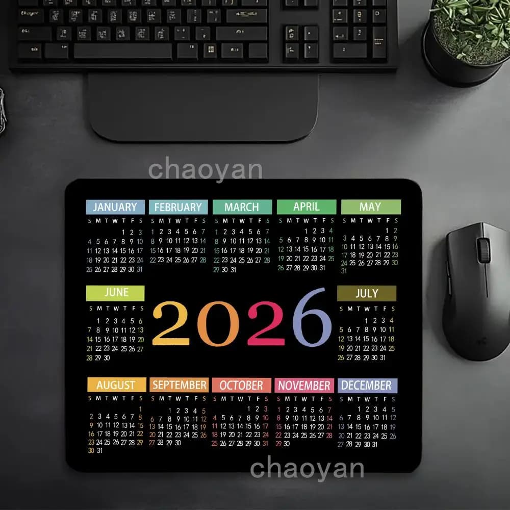 2026 Calendar Black Mouse Pad New Year's Square Small Mousepad Anti-Slip Rubber Gaming Office Laptop Supplies For Office Mats