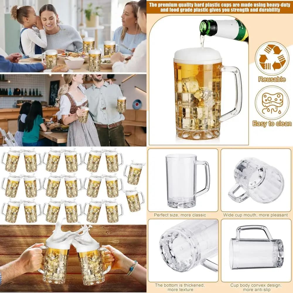 Set di 20 Boccali da Birra in Plastica Riutilizzabili da 16 oz con Manici per Oktoberfest e Feste Bavarese