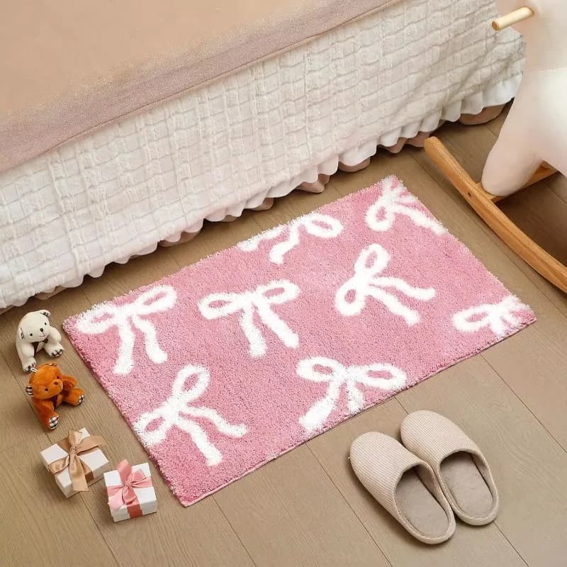 Tappetino decorativo per porta del bagno in cashmere imitazione fiocco, tappetino per porta d'ingresso, antiscivolo, assorbente
