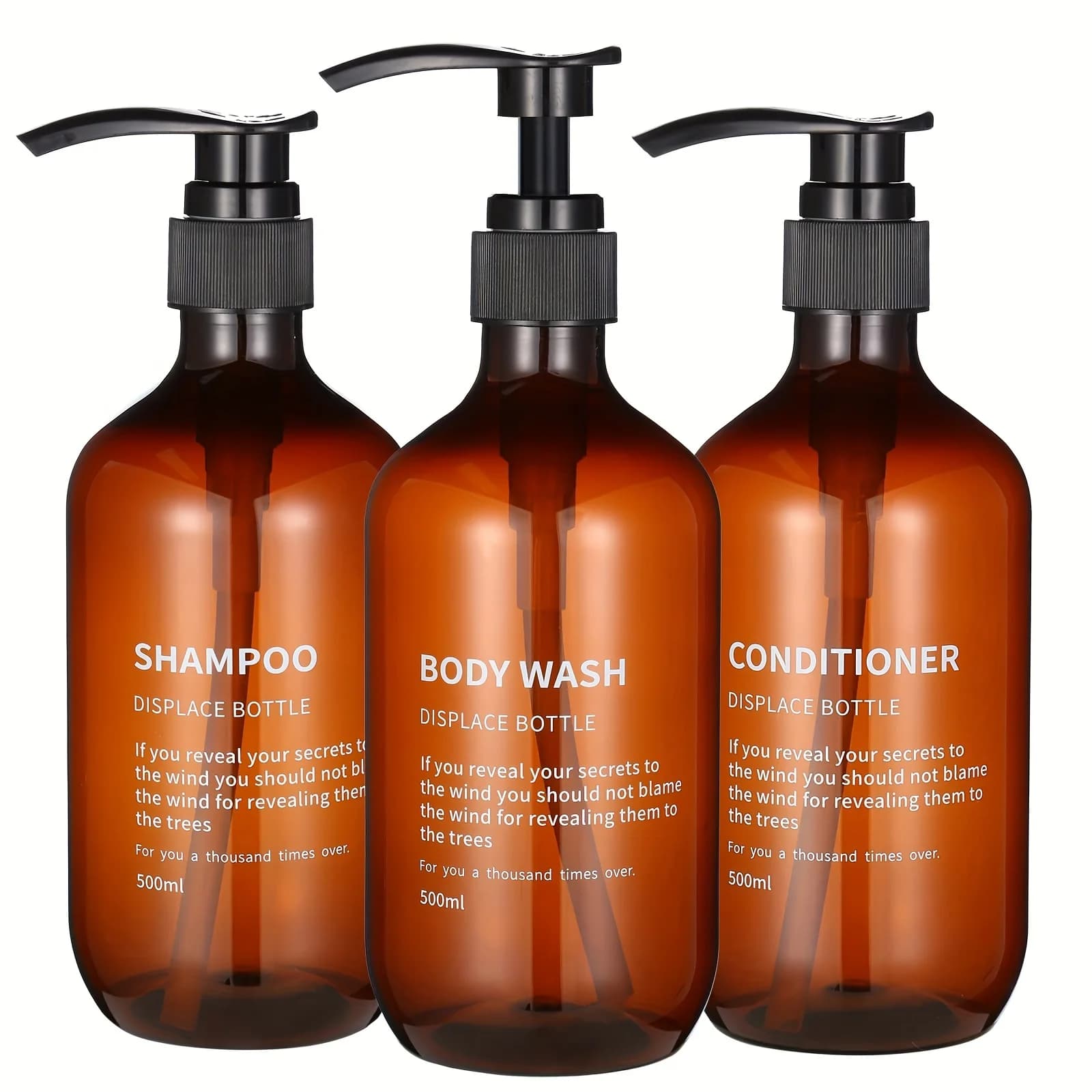 Set di dispenser per shampoo balsamo impermeabile da 3 pezzi Bottiglie con pompa riutilizzabili per sapone da doccia Lavaggio del corpo Cura dei capelli con etichetta stampata