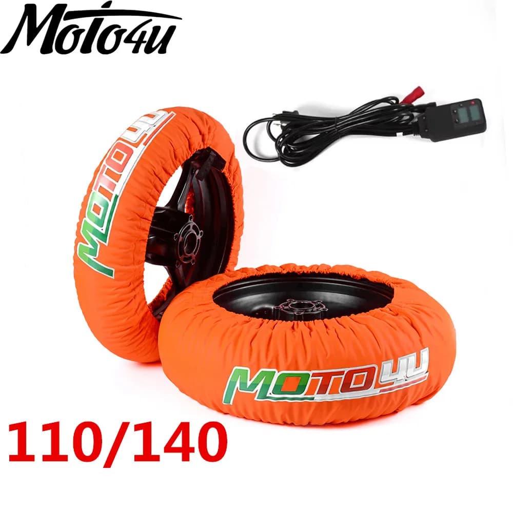 Racing Tire Warmer Cover Orange Front Rear 110/140 Motorcycle 17inch MOTO4U Logo Tyre Heating Blanket Warmer