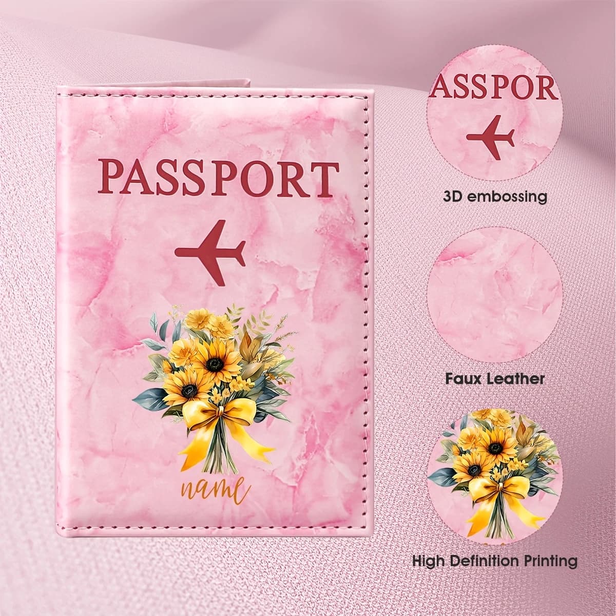 Custom Name Autumn Floral Hand-Painted Style PU Passport Holder, Featuring Sunflowers And Dried Flower Elements Adorned