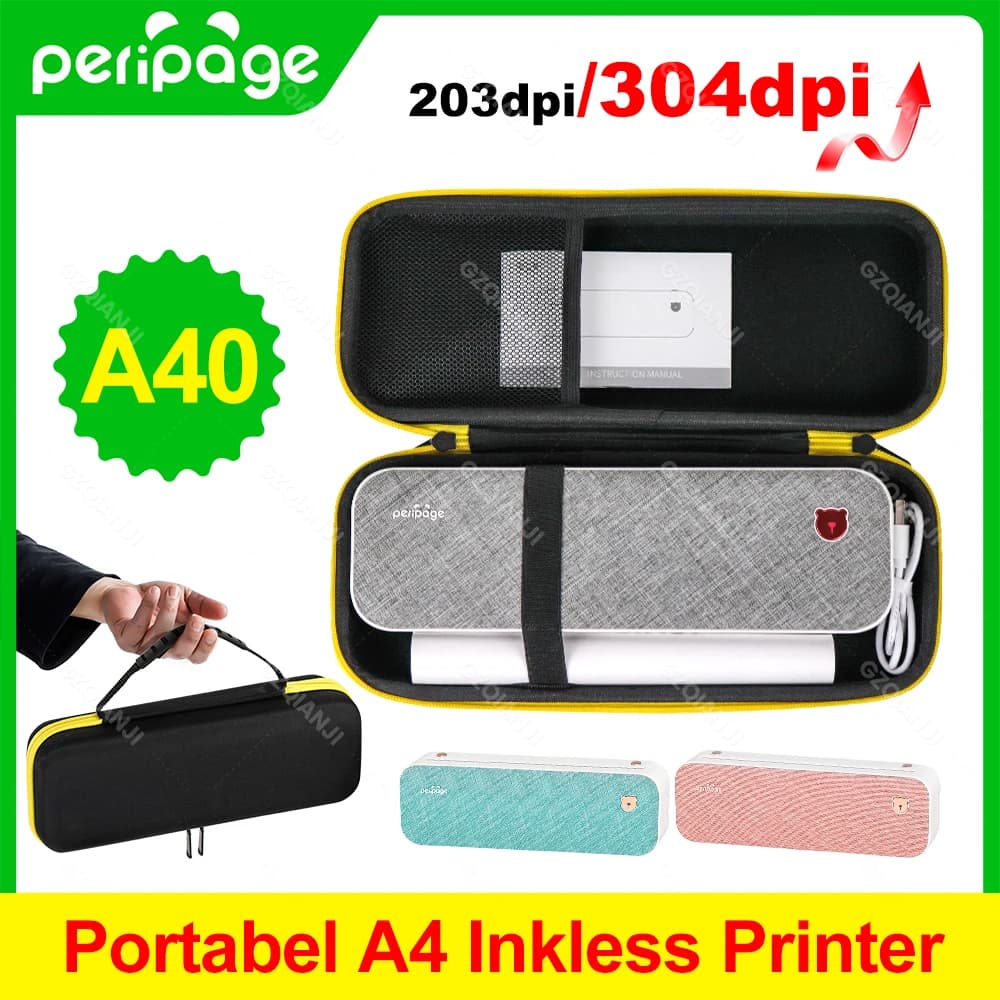 Peripage A40 304 dpi Stampante termica portatile wireless A4 facile da trasportare per viaggi d'affari Ufficio Lavoro Compiti a casa Stampa mobile per PC