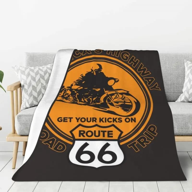 Coperta Personalizzata Route 66 Americana, Stampa 3D, Morbida in Flanella e Pile, Calda Coperta in Stile Autostradale USA per Casa, Camera da Letto, Divano