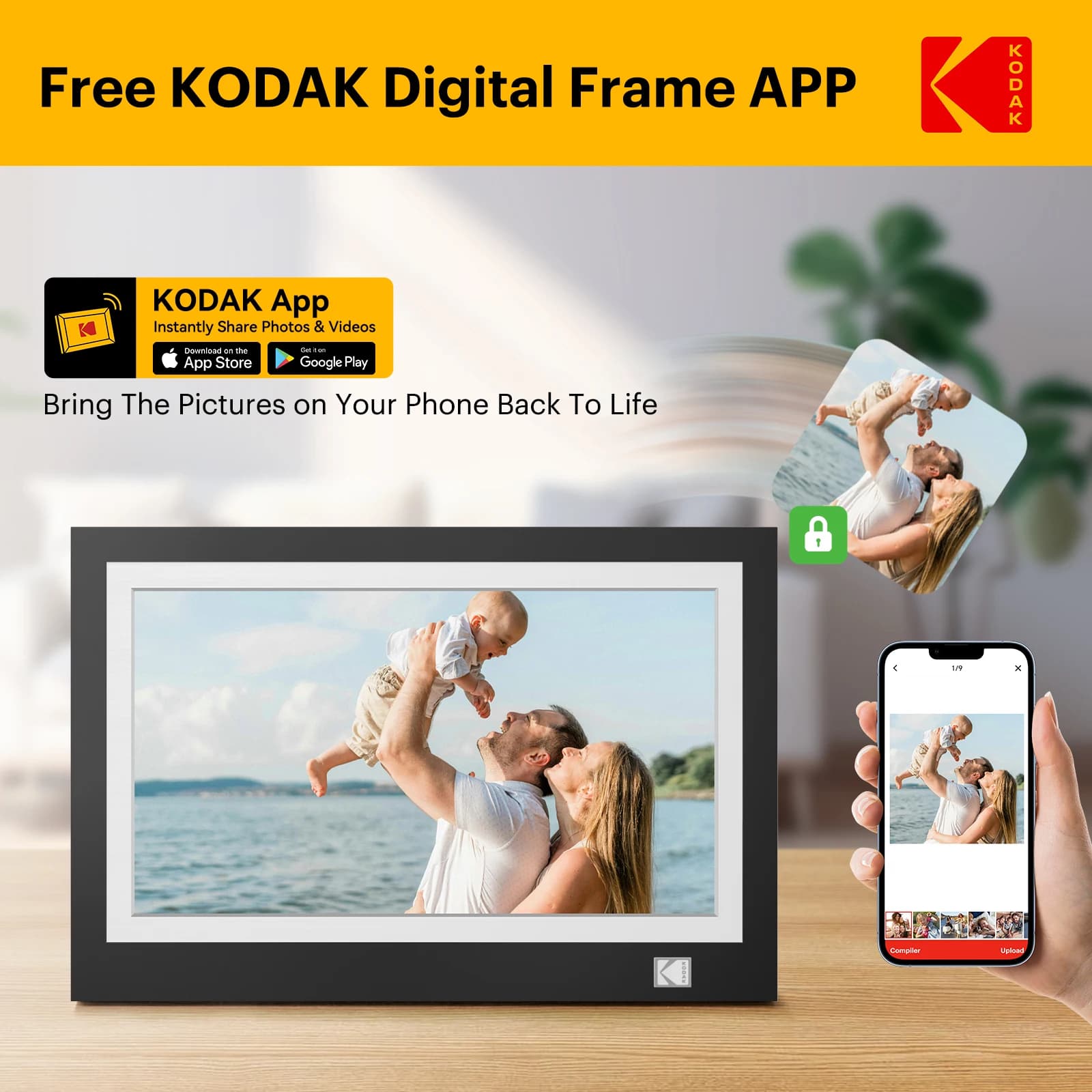 【1 anno di garanzia】 Cornice digitale WiFi Kodak da 11,6 pollici, touch screen IPS HD 1366 * 768 con archiviazione da 32 GB, foto di condivisione istantanea