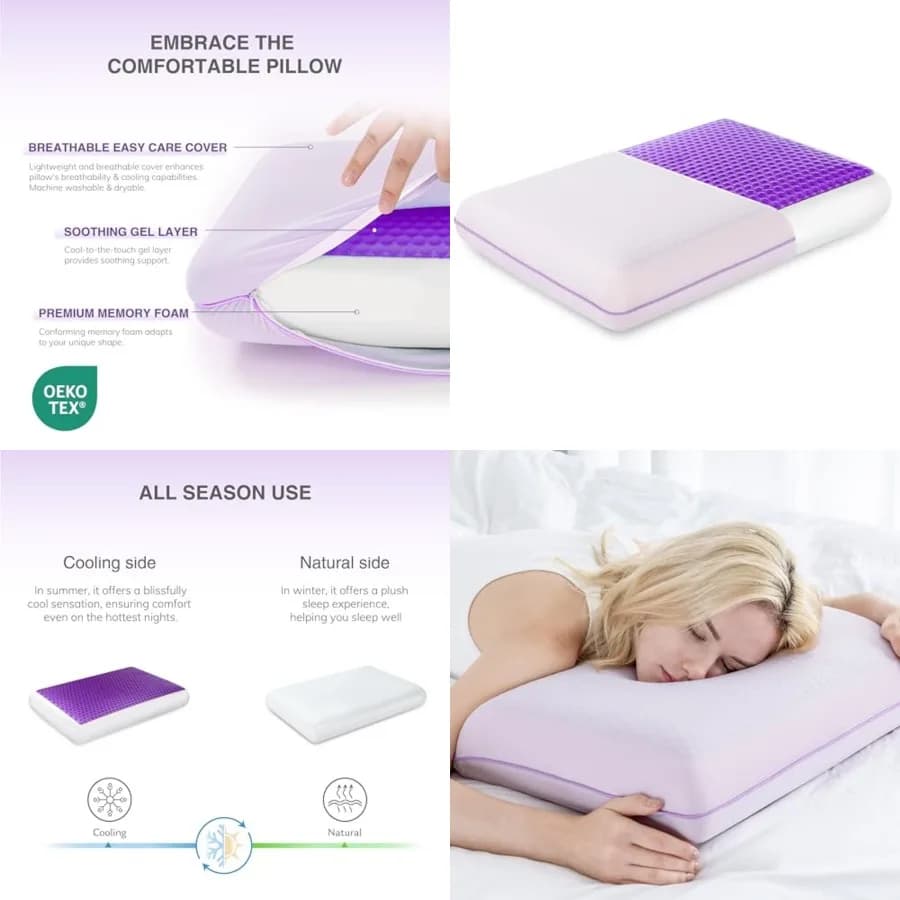 Cooling Gel Memory Foam Pillow - Reversible Cooling Cover, Neck Support for Side, Back and Stomach Sleepers, Removable Machine