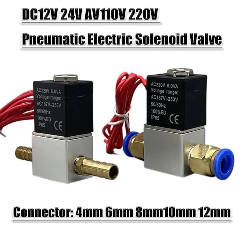 Elettrovalvola elettrica pneumatica 12V 24V 220V 2 posizioni 2 porte normalmente chiusa valvola magnetica aria 6mm 8mm connessione farpa tubo