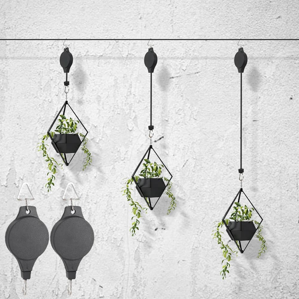 Retractable carbide hooks for plants with ceiling hooks, adjustable rope hangers for baskets and garden pots