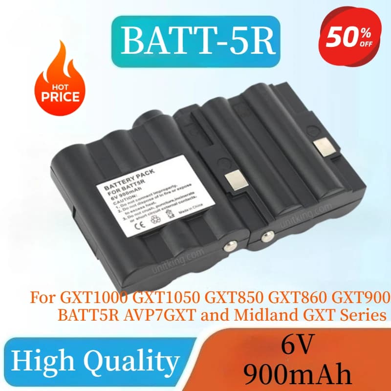 Batteria walkie-talkie 6V 900mAh per GXT1000 GXT1050 GXT850 GXT860 GXT900 GXT950 BATT-5R BATT5R AVP7GXT e serie Midland GXT