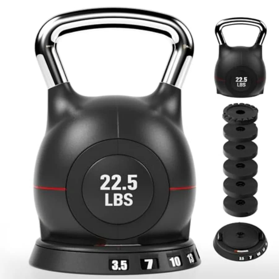 Set di Kettlebell Regolabili 7 in 1 da 22,5 lb con Cambio Rapido del Peso, Blocco di Sicurezza, Design Salvaspazio, Allenamento Completo del Corpo, Cross-Training