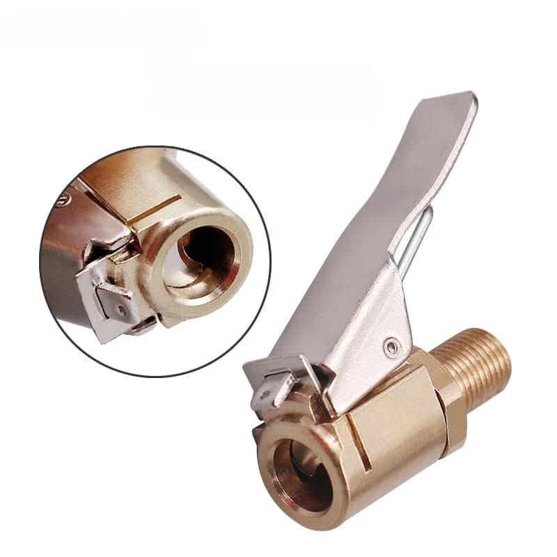 Pompa gonfiabile portatile per pneumatico per auto Mandrino aria Pompa di gonfiaggio Connettore valvola Adattatore clip-on Valvola ruota pneumatica per auto in ottone da 8 mm