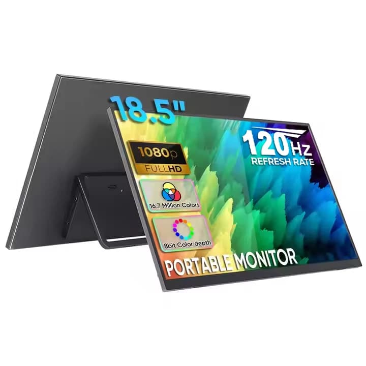 Portable Monitor 18.5 Inch 120Hz 1080P with VESA Stand 180 Kickstand Ultra-Slim IPS HDR Travel Second Monitor for Laptop