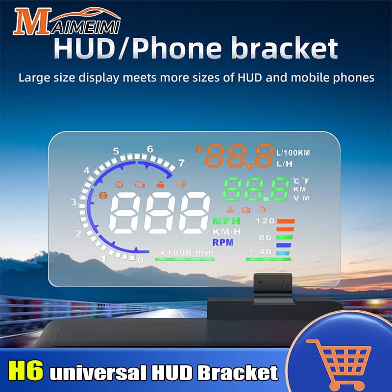 Navigatore GPS per auto Supporto per telefono per supporto per auto Supporto per smartphone universale nero per staffa HUD Supporto per display Head Up OBD