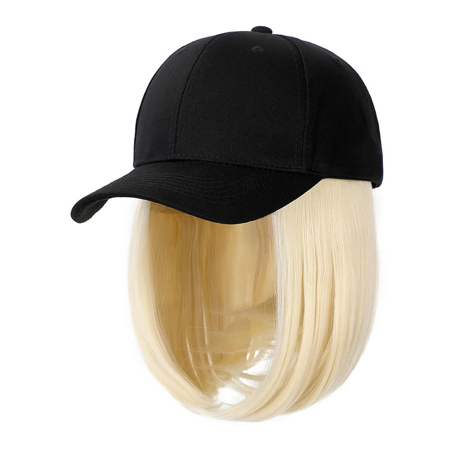 Women's Short Wig with Integrated Baseball Hat, Natural Synthetic Hair for Daily Use