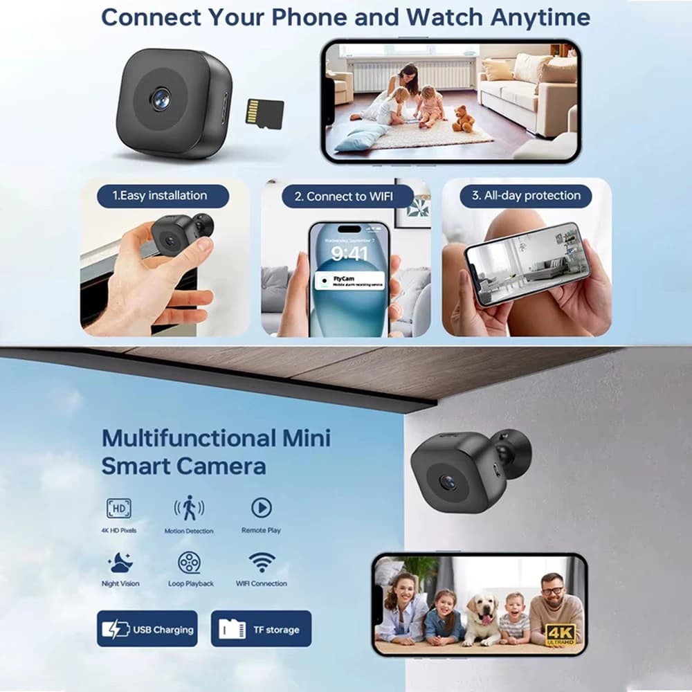Mini Telecamera WiFi 4K IP/AP per Sorveglianza Remota, Portatile con Rilevamento di Movimento, Telecamera di Sicurezza per Casa Intelligente