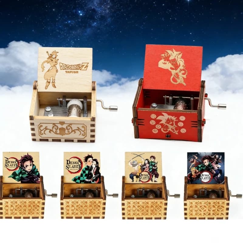 Carillon in Legno Vintage Inciso a Manovella, Tema Anime (Dragon Ball Z/Naruto/Demon Slayer), Regalo Ideale per Appassionati di Anime