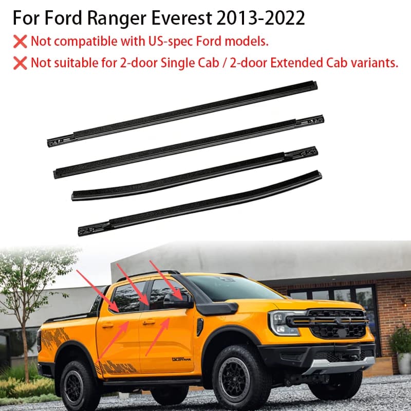 4Pcs Window Rubber Trim For Ford Ranger Everest 2013-2022 4 Doors Weatherstrip Seal Strips Rubber Door Moulding AB3926201A39AE