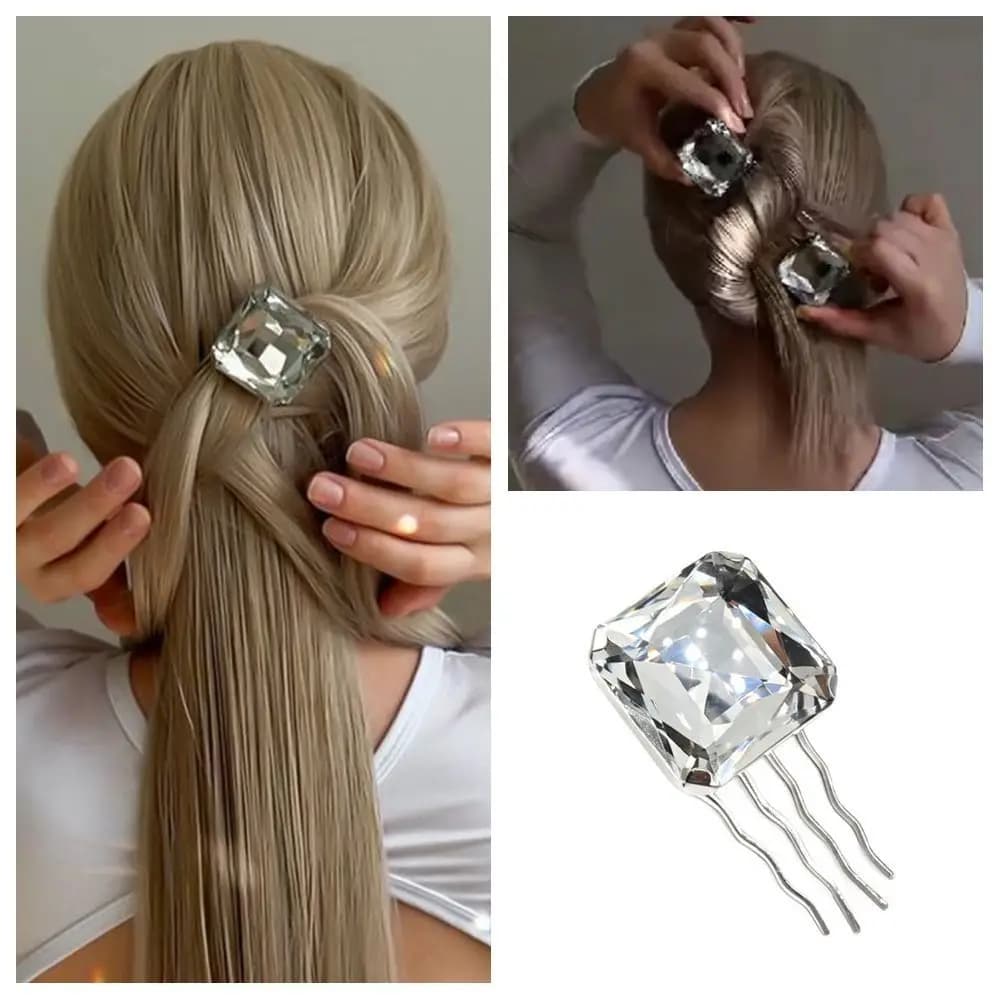 Nuovo Design: Fermaglio per Capelli con Strass Quadrato Versatile, Pettine con Cristalli Esagerati, Semplice Tiara per Feste ed Eventi