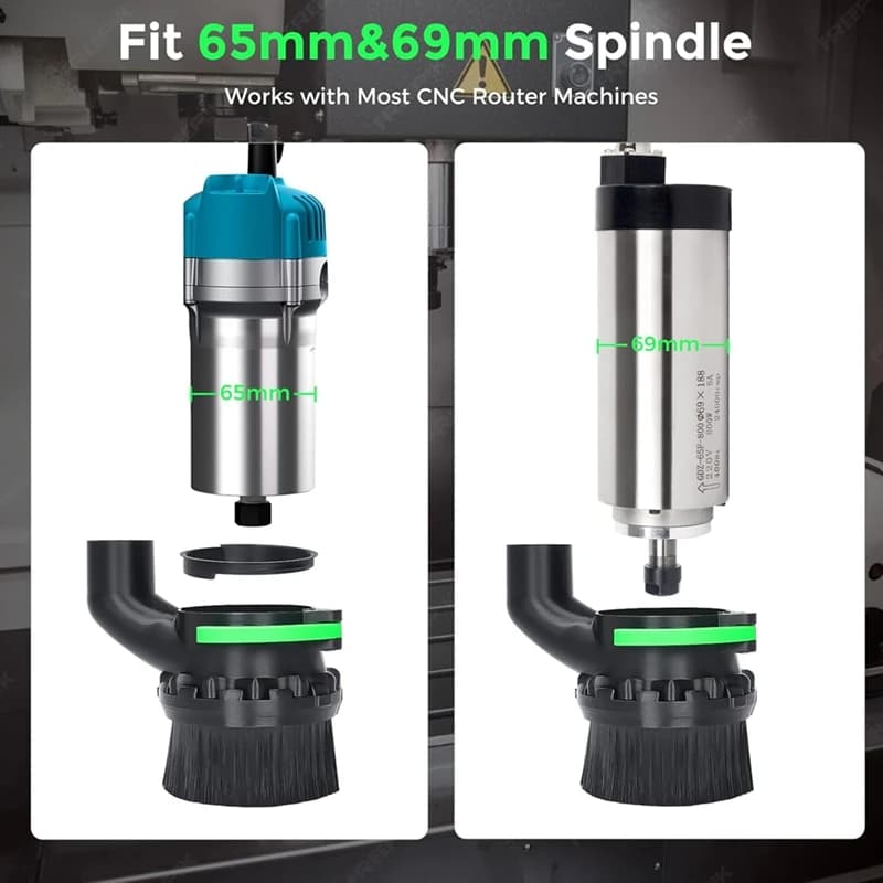 Scarpa antipolvere da 65 mm e 69 mm di diametro per macchina router CNC, compatibile, lunghezze a doppia spazzola, diametro tubo 38 mm (1,5 pollici) -A27R