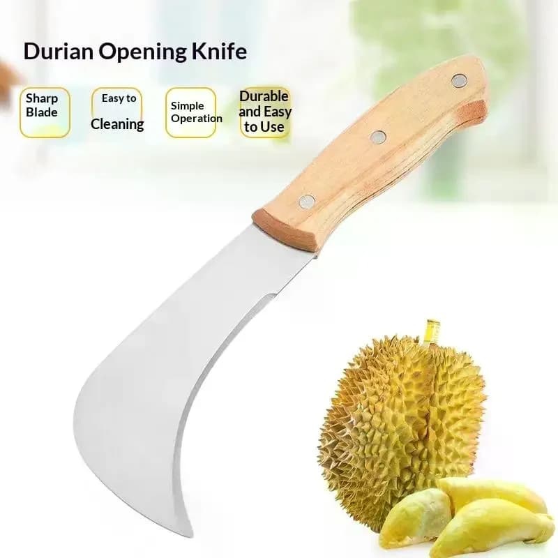 Durian Knife Stainless Steel Non Slip Wooden Handle Curved Blade For Kitchen Fruit Processing And Durian Opening Easy