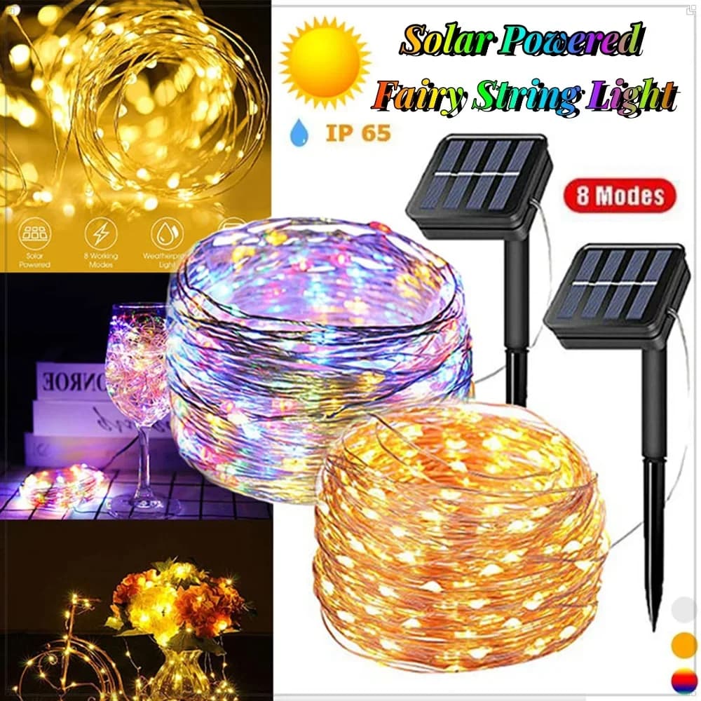 Luci a corda solari da 300 LED Luci da fata in filo di rame impermeabili per esterni 8 modalità adatte per la decorazione natalizia della festa nuziale