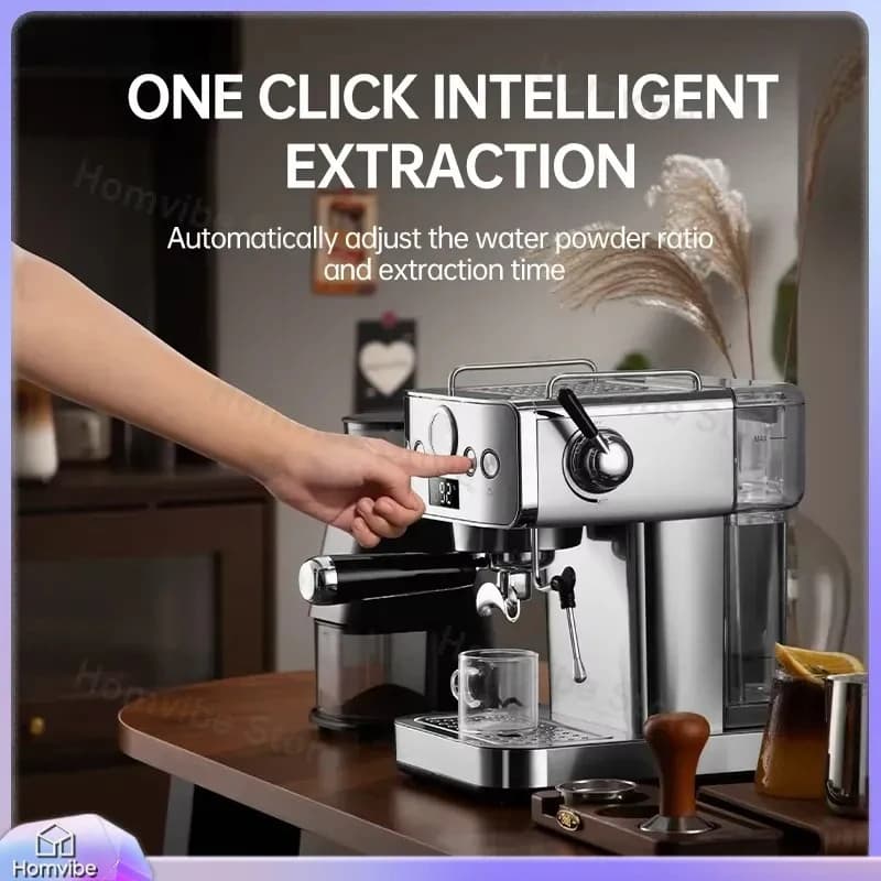 Macchina per Espresso Semiautomatica 20 Bar in Acciaio Inox con Manometro e Portafiltro Professionale con Beccuccio per