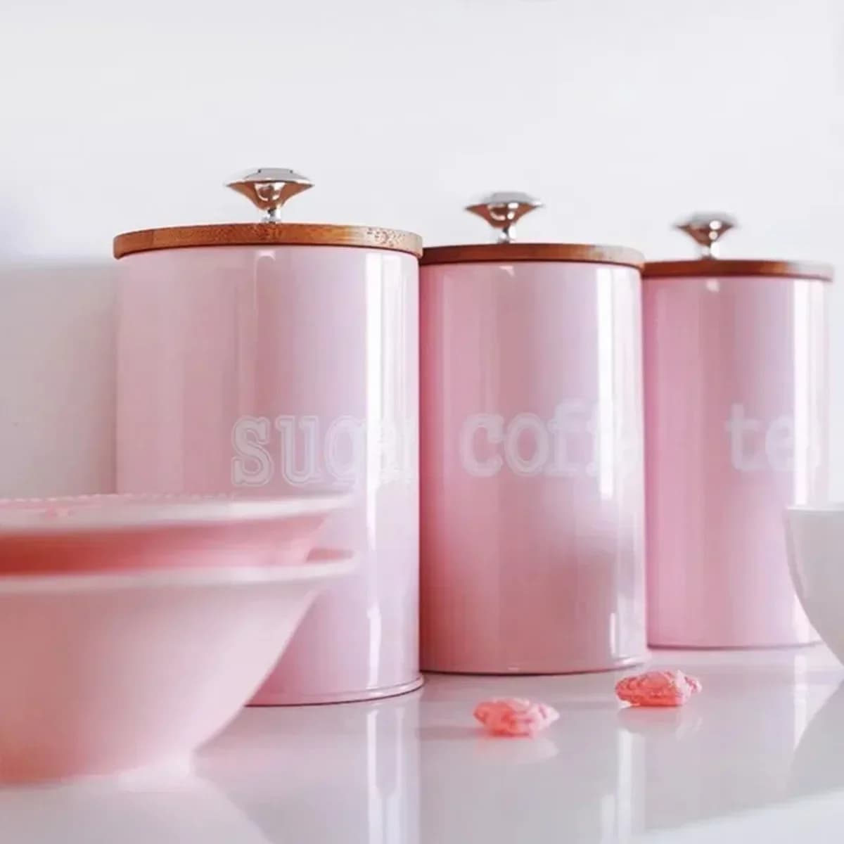 3 Pz/set Coffee Tea Sugar Conservation Caramel Pentola Spices Jar with Cover Storage Tanks Steel Cookers Tools Bambo Cover Box