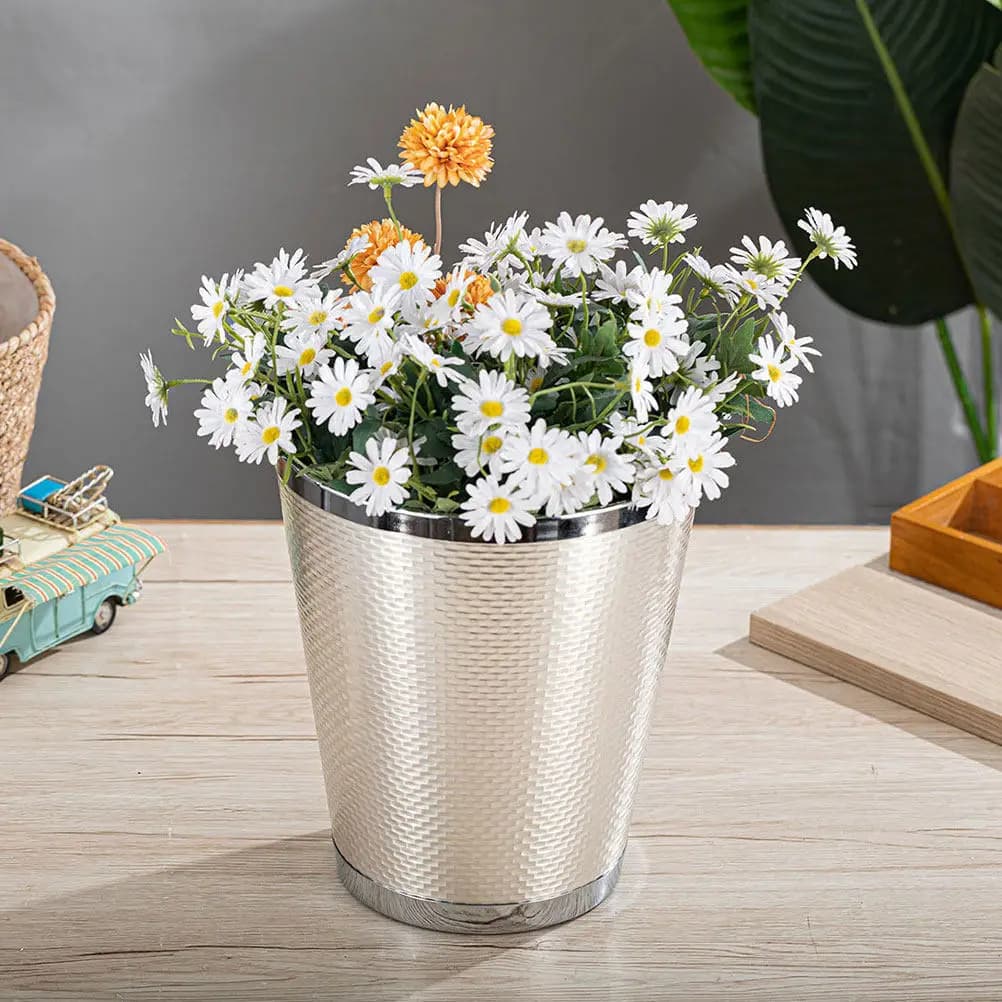 Metal Garbage Can Stylish Indoor Trash Bin Flower Planter Bedroom Living Room Kitchen Waste Basket Multifunctional Storage