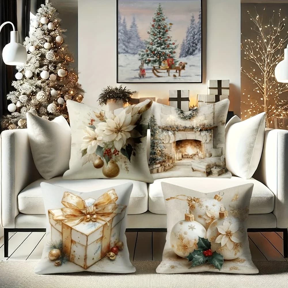 4 federe per cuscini "Collezione natalizia di lusso" – Design sofisticato per portico, patio, divano, soggiorno e cuscini lombari
