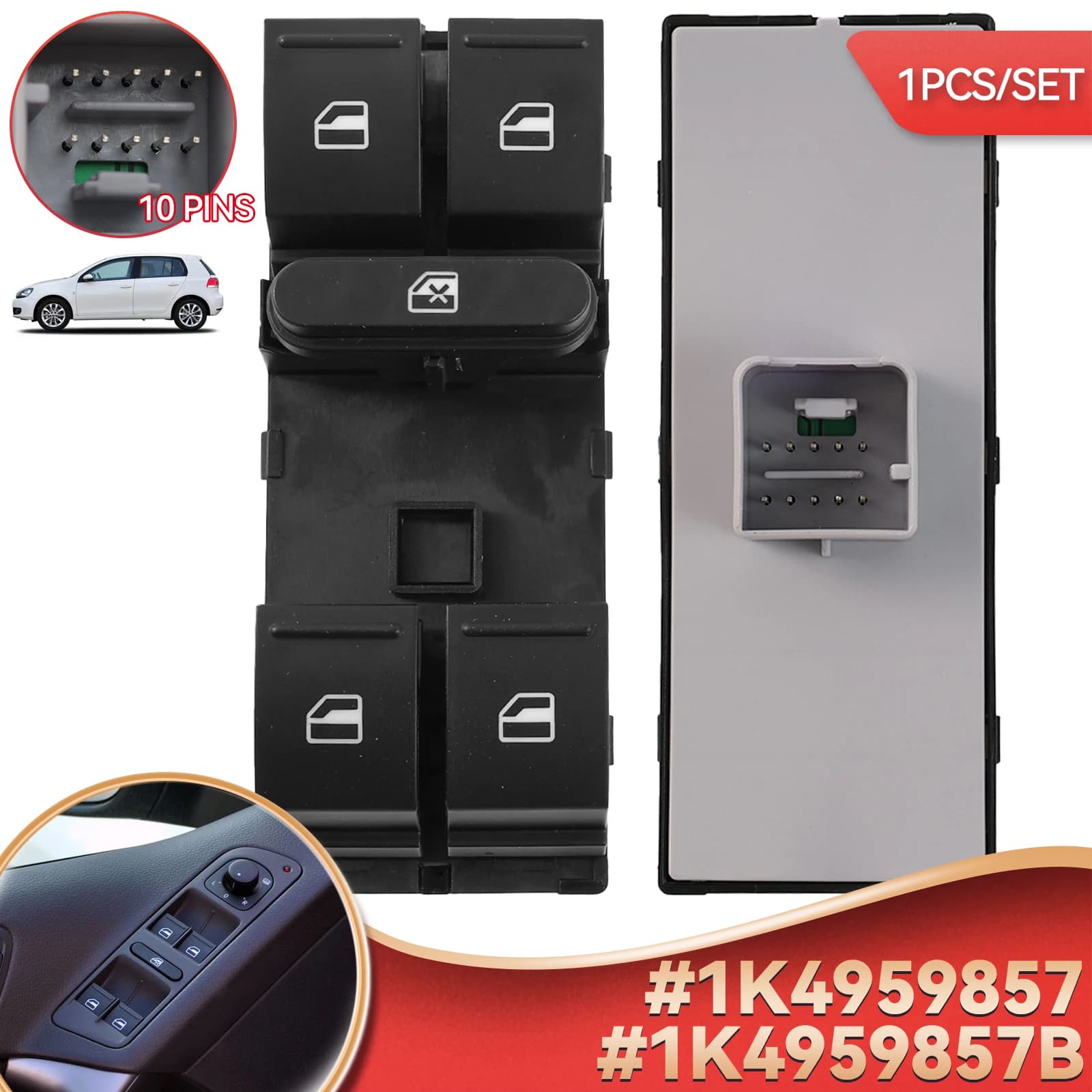 Pulsante interruttore finestra principale di energia elettrica per SEAT VW Tiguan Jetta Golf MK5 MK6 GTI Rabbit Passat B6 B7 3C Tiguan 1K 4959857 B