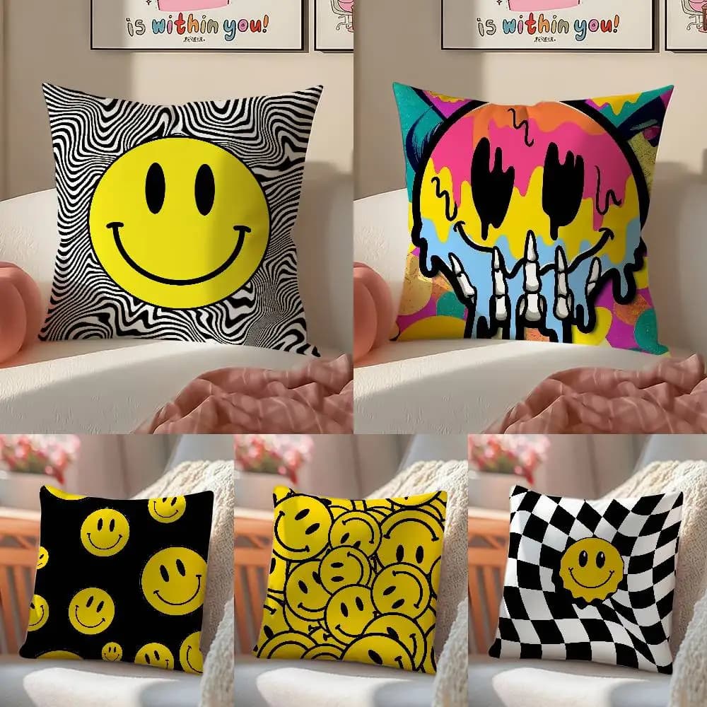 Cool Smiley pillowcase, soft and comfortable, sofa cushion cover, suitable for all kinds of rooms and places